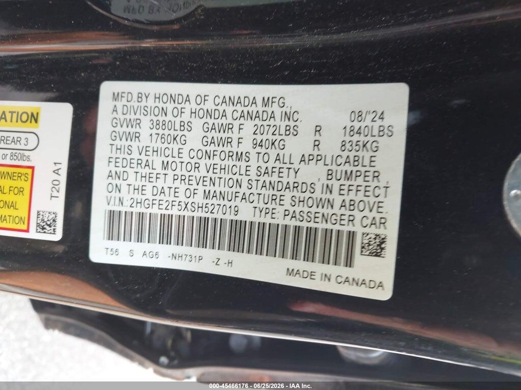 2HGFE2F5XSH527019 2025 HONDA CIVIC photo no. 9
