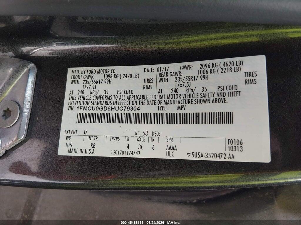 1FMCU0GD6HUC79304 2017 FORD ESCAPE photo no. 9