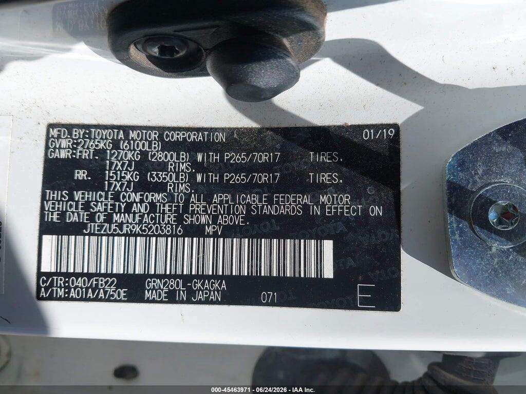 JTEZU5JR9K5203816 2019 TOYOTA 4RUNNER photo no. 9