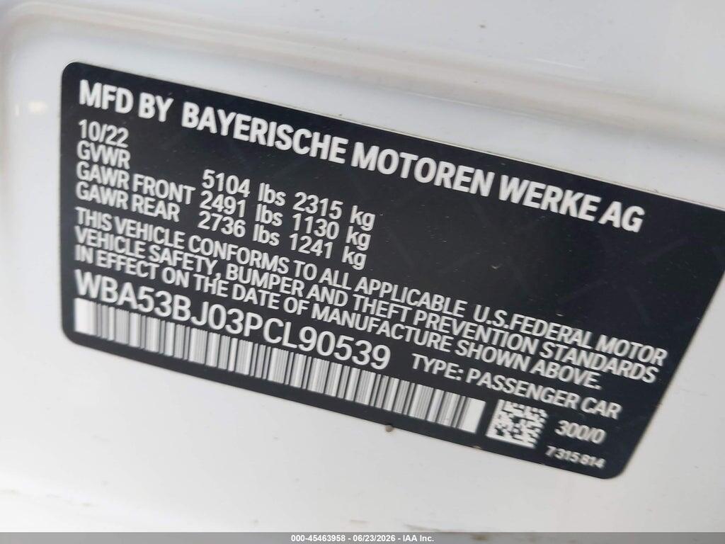 WBA53BJ03PCL90539 2023 BMW 540 photo no. 9