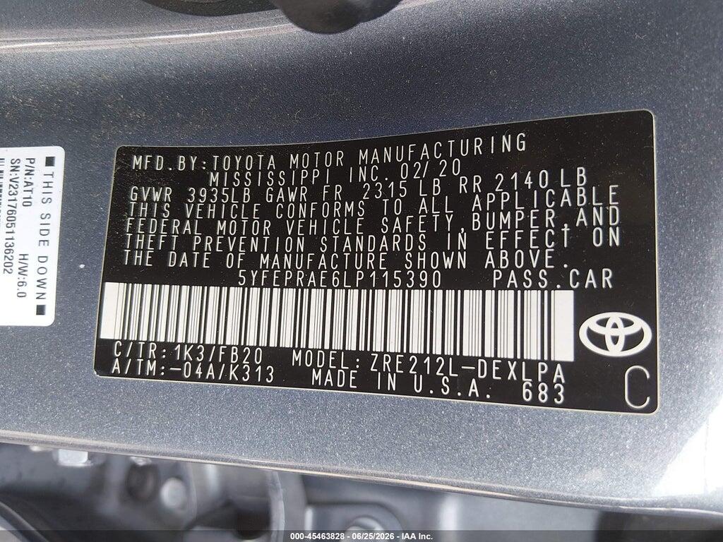 5YFEPRAE6LP115390 2020 TOYOTA COROLLA photo no. 9
