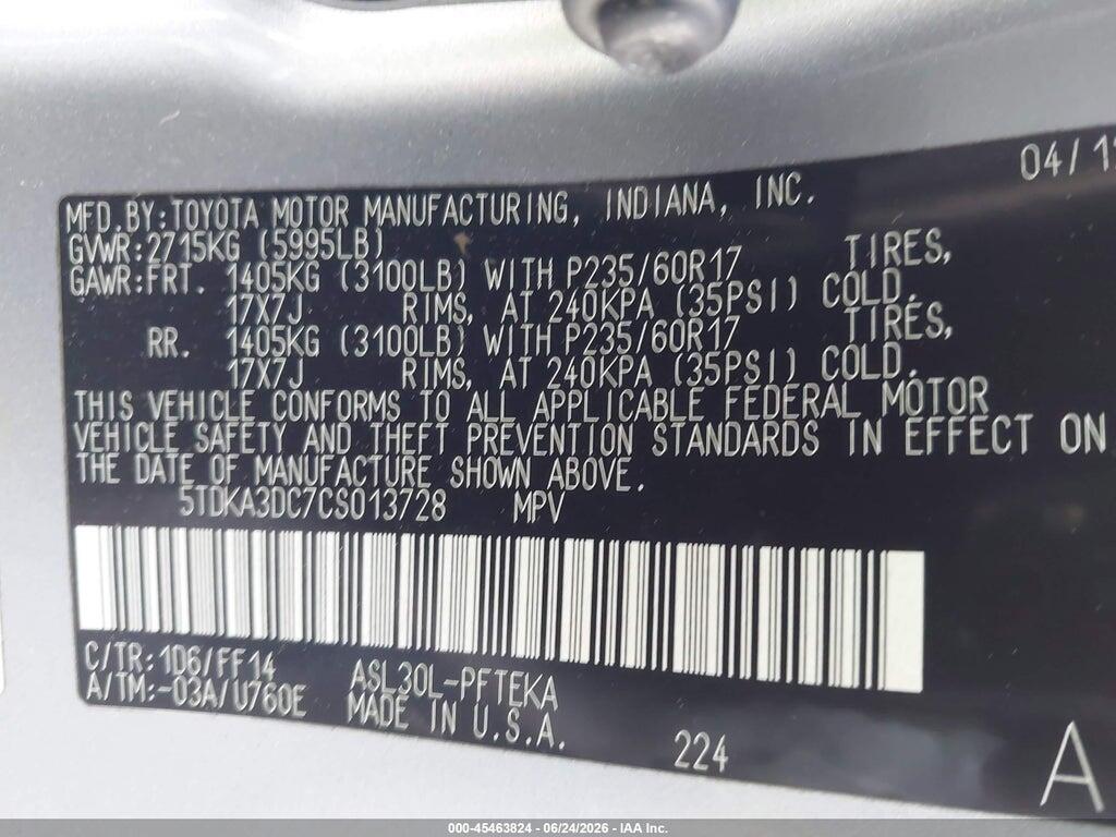 5TDKA3DC7CS013728 2012 TOYOTA SIENNA photo no. 9
