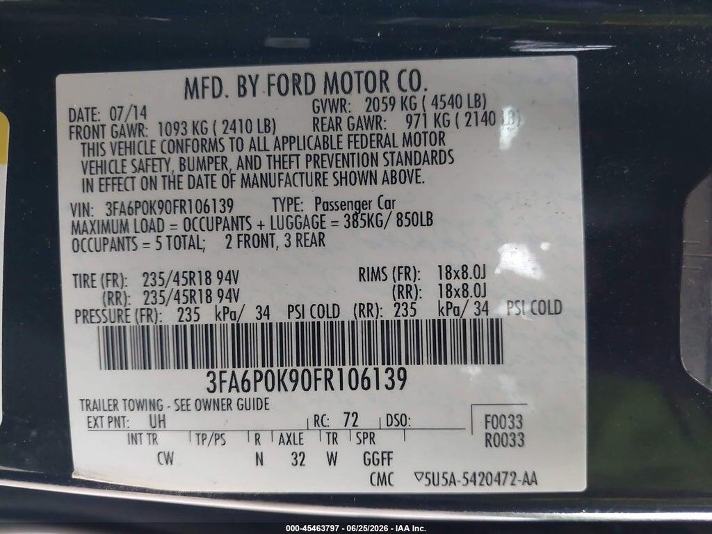 3FA6P0K90FR106139 2015 FORD FUSION photo no. 9