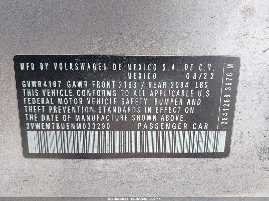 3VWEM7BU5NM033290 2022 VOLKSWAGEN JETTA photo no. 9
