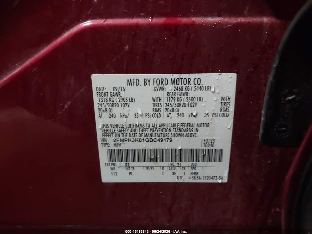 2FMPK3K81GBC49179 2016 FORD EDGE photo no. 9