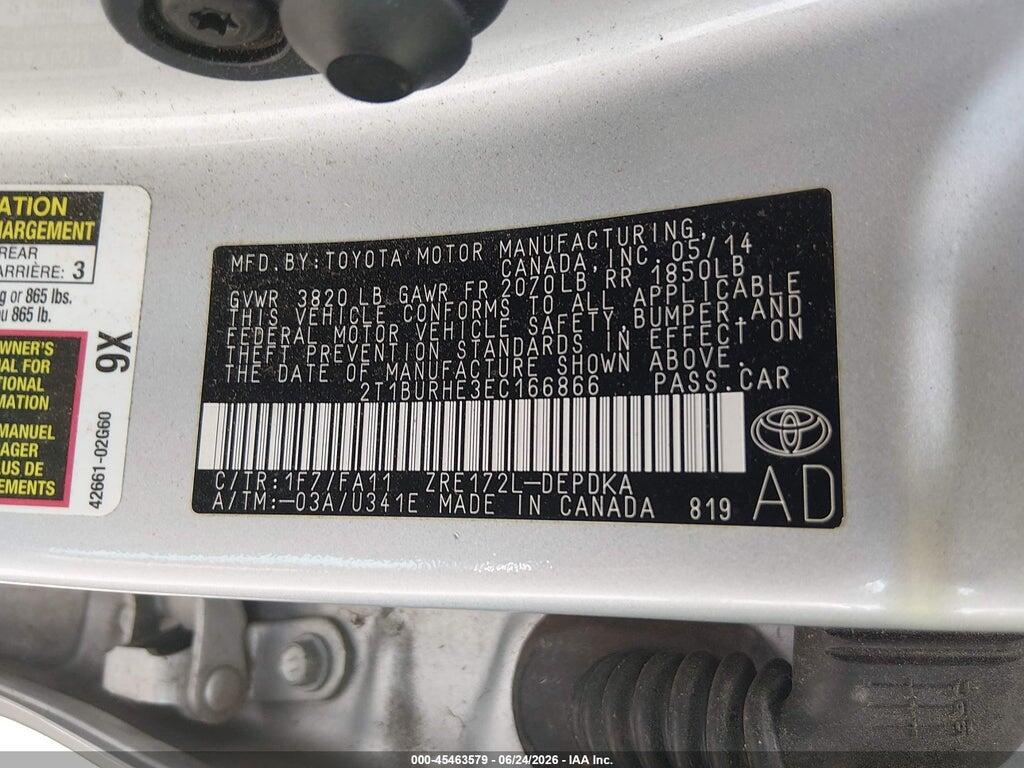 2T1BURHE3EC166866 2014 TOYOTA COROLLA photo no. 9