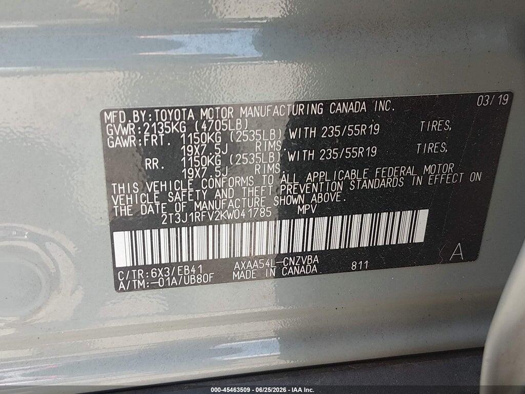 2T3J1RFV2KW041785 2019 TOYOTA RAV4 photo no. 9