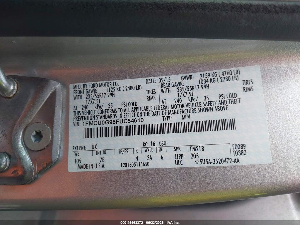 1FMCU0G98FUC54610 2015 FORD ESCAPE photo no. 9