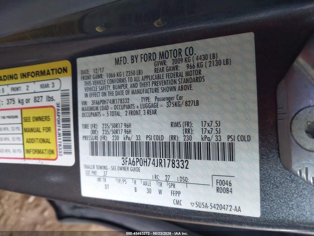 3FA6P0H74JR178332 2018 FORD FUSION photo no. 9