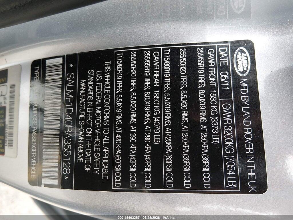 SALMF1D40BA355128 2011 LAND ROVER RANGE ROVER photo no. 9