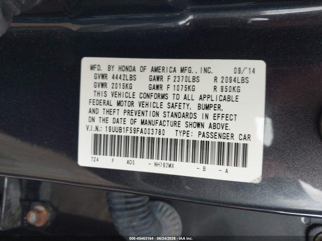 19UUB1F59FA003780 2015 ACURA TLX photo no. 9