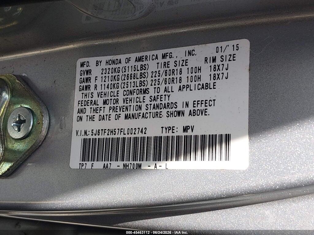 5J6TF2H57FL002742 2015 HONDA CROSSTOUR photo no. 9