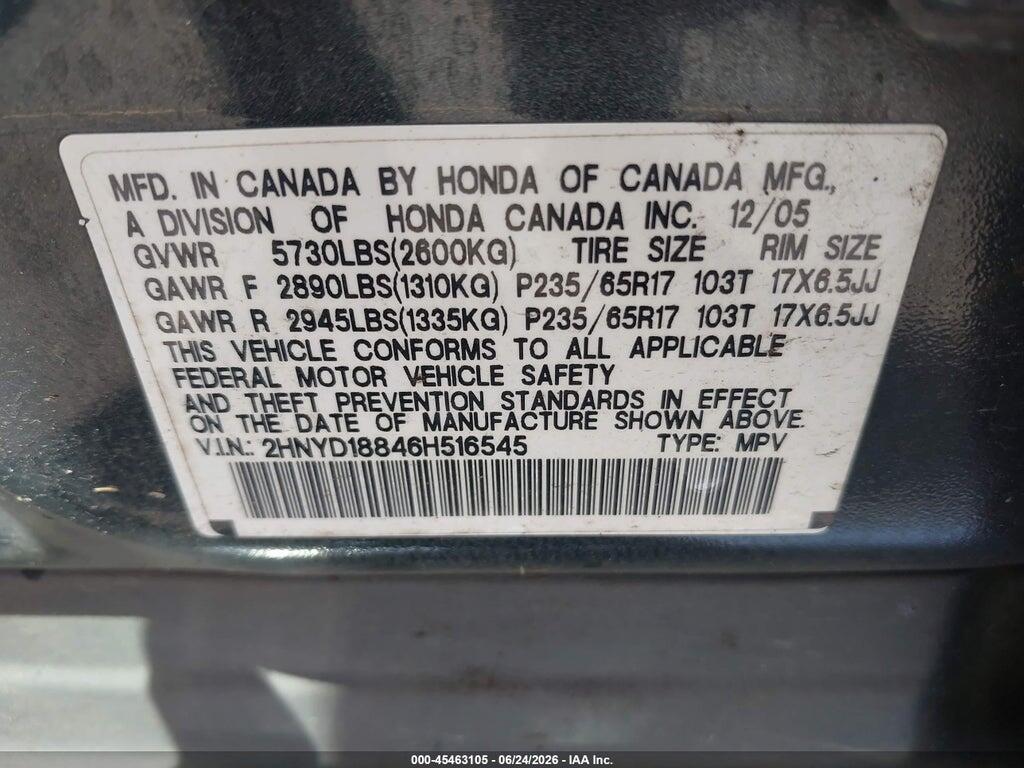 2HNYD18846H516545 2006 ACURA MDX photo no. 9