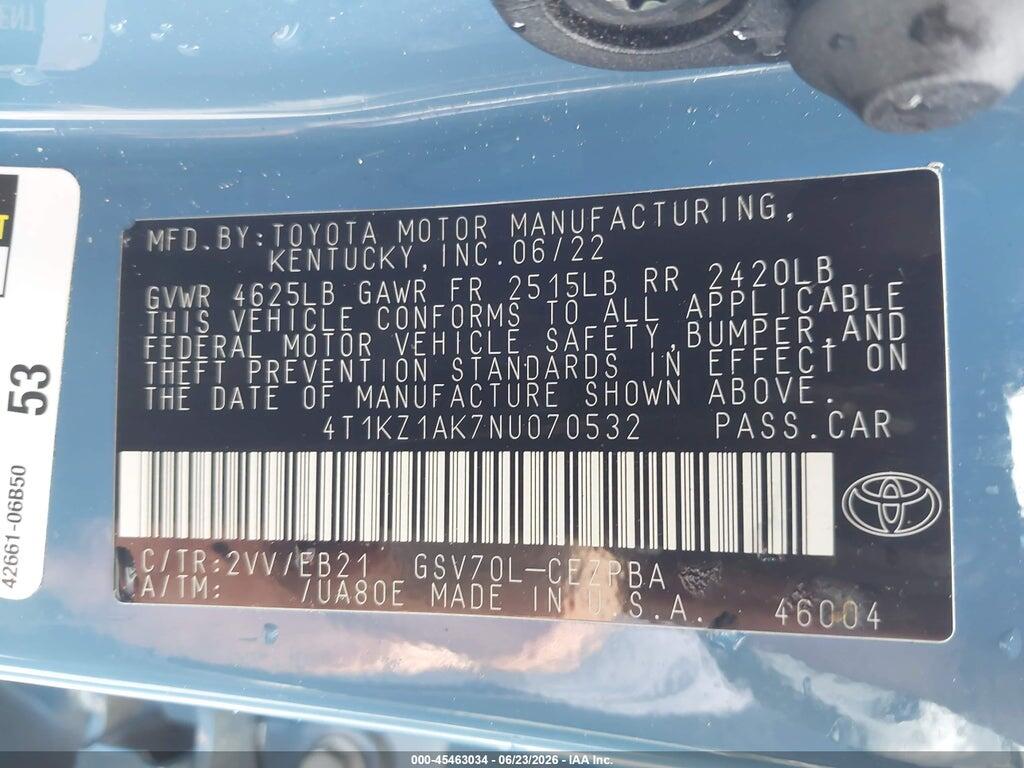 4T1KZ1AK7NU070532 2022 TOYOTA CAMRY photo no. 9