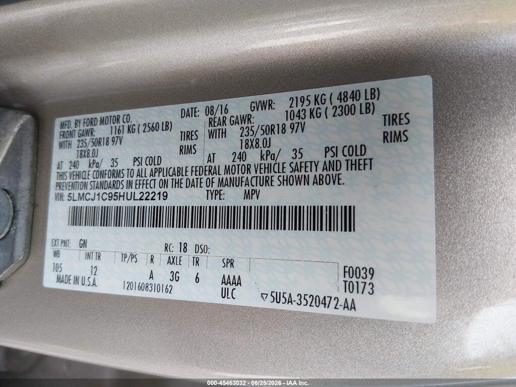 5LMCJ1C95HUL22219 2017 LINCOLN MKC photo no. 9