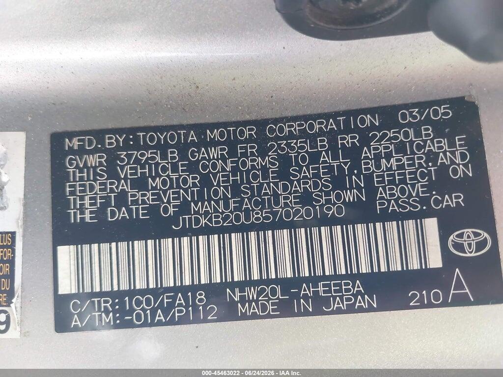 JTDKB20U857020190 2005 TOYOTA PRIUS photo no. 9