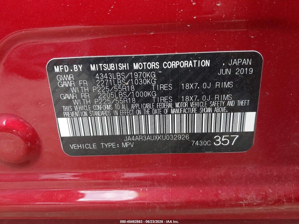 JA4AR3AUXKU032926 2019 MITSUBISHI OUTLANDER SPORT photo no. 9