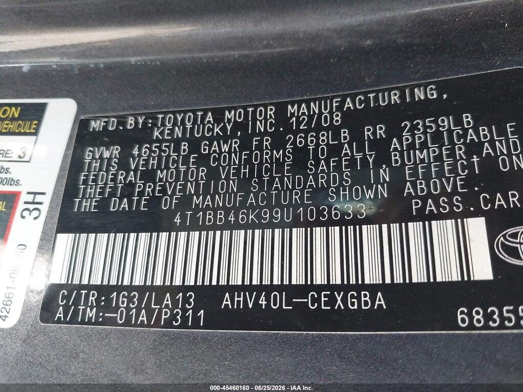 4T1BB46K99U103633 2009 TOYOTA CAMRY HYBRID photo no. 9