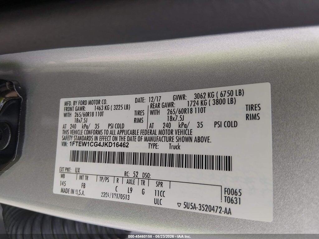 1FTEW1CG4JKD16462 2018 FORD F-150 photo no. 9