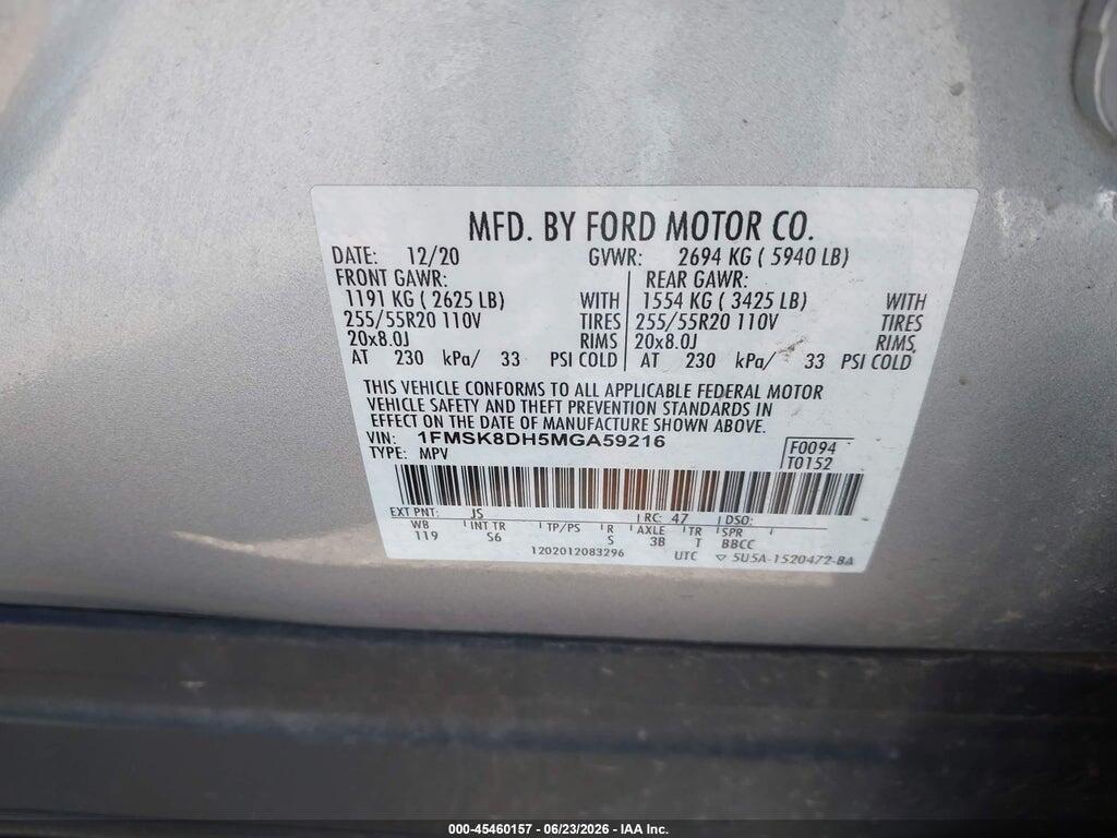 1FMSK8DH5MGA59216 2021 FORD EXPLORER photo no. 9