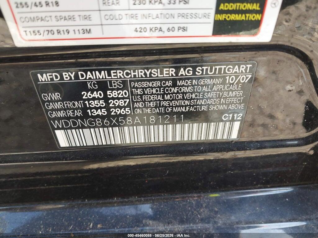 WDDNG86X58A181211 2008 MERCEDES-BENZ S 550 photo no. 9