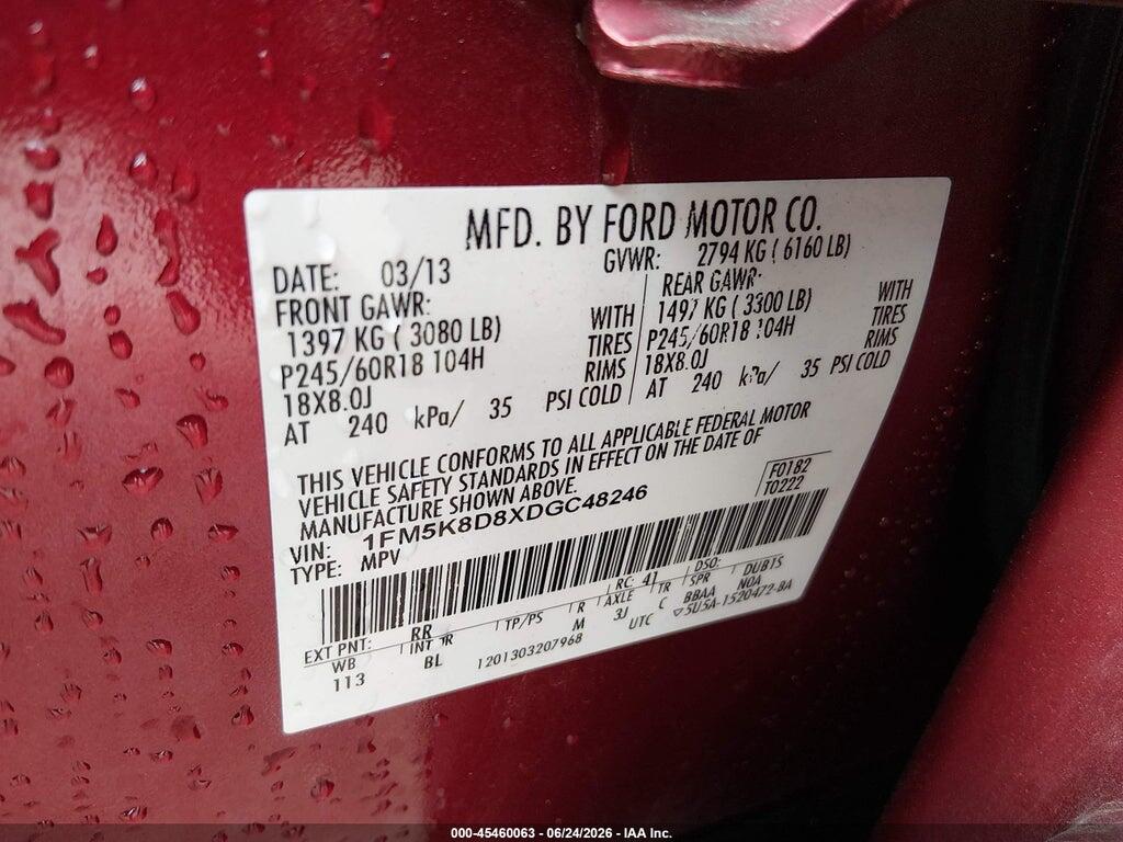1FM5K8D8XDGC48246 2013 FORD EXPLORER photo no. 9