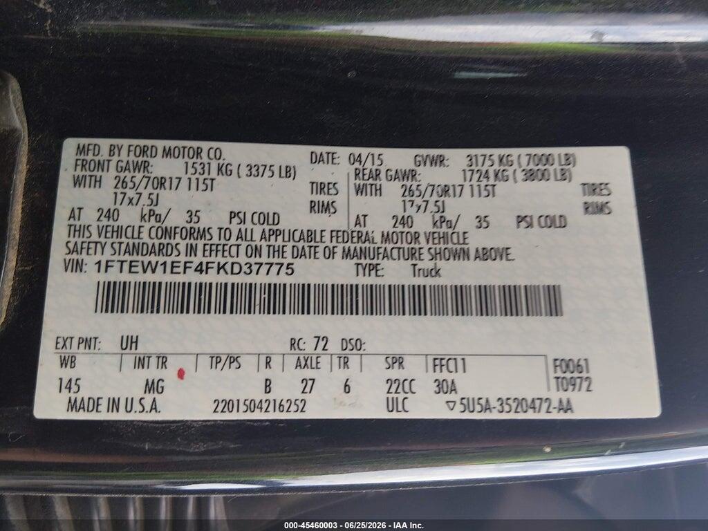1FTEW1EF4FKD37775 2015 FORD F-150 photo no. 9