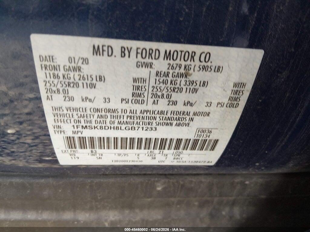 1FMSK8DH8LGB71233 2020 FORD EXPLORER photo no. 9