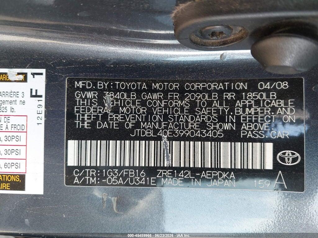 JTDBL40E399043405 2009 TOYOTA COROLLA photo no. 9