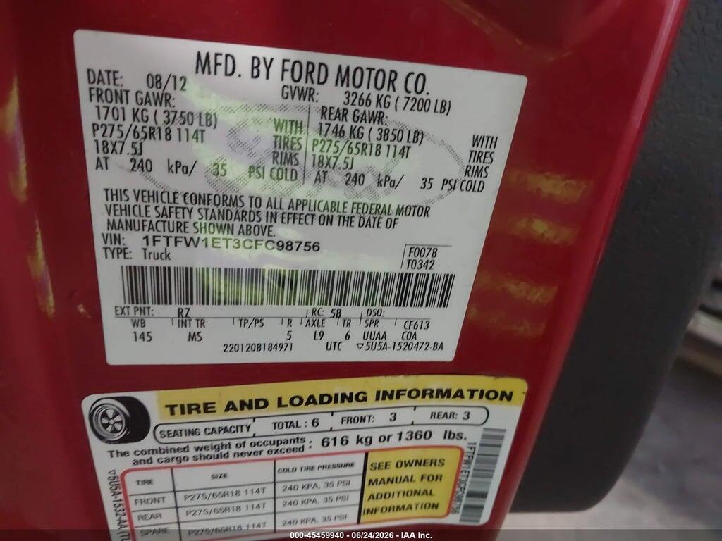 1FTFW1ET3CFC98756 2012 FORD F-150 photo no. 9