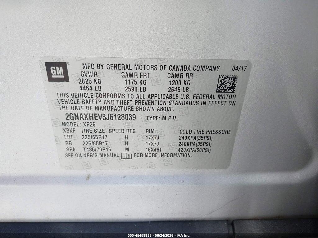 2GNAXHEV3J6128039 2018 CHEVROLET EQUINOX photo no. 9