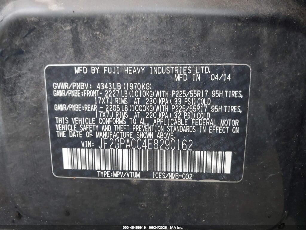 JF2GPACC4E8290162 2014 SUBARU XV CROSSTREK photo no. 9