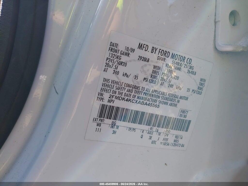 2FMDK4KCXABA45565 2010 FORD EDGE photo no. 9