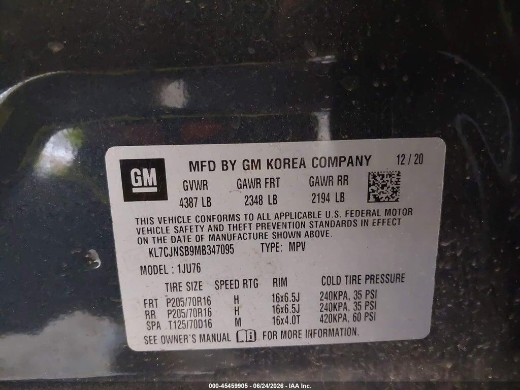 KL7CJNSB9MB347095 2021 CHEVROLET TRAX photo no. 9