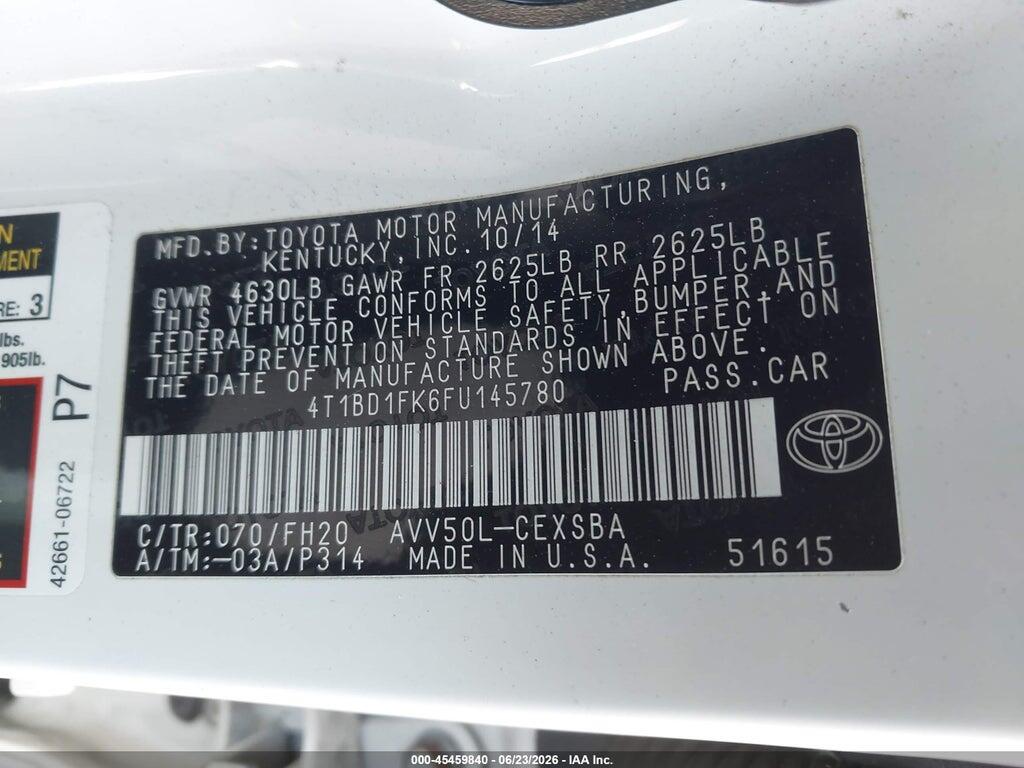 4T1BD1FK6FU145780 2015 TOYOTA CAMRY HYBRID photo no. 9