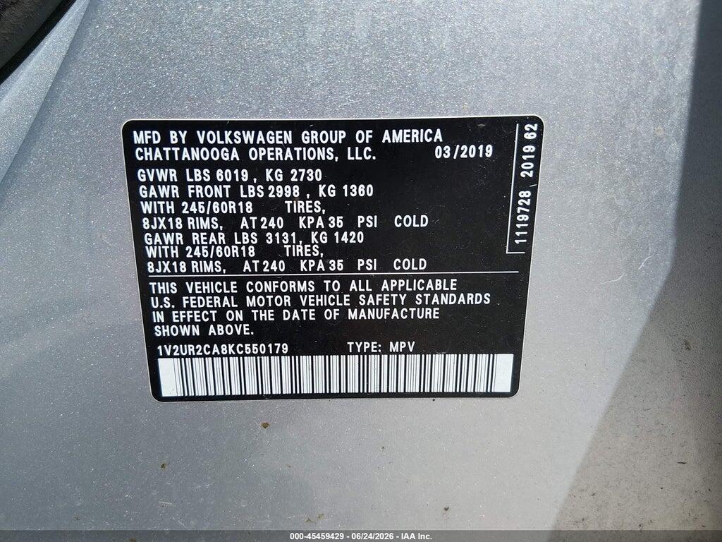 1V2UR2CA8KC550179 2019 VOLKSWAGEN ATLAS photo no. 9