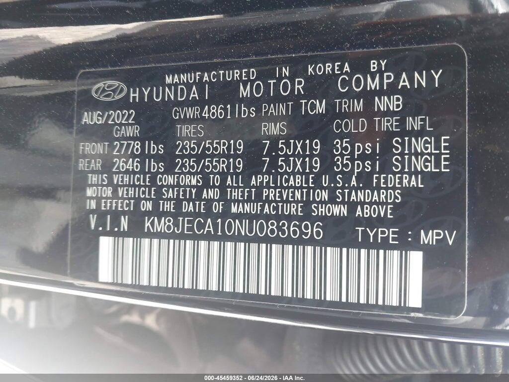 KM8JECA10NU083696 2022 HYUNDAI TUCSON HYBRID photo no. 9