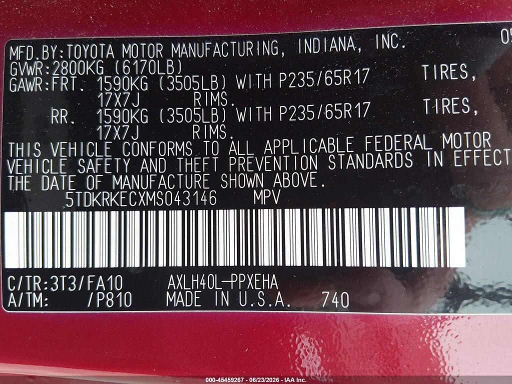 5TDKRKECXMS043146 2021 TOYOTA SIENNA photo no. 9