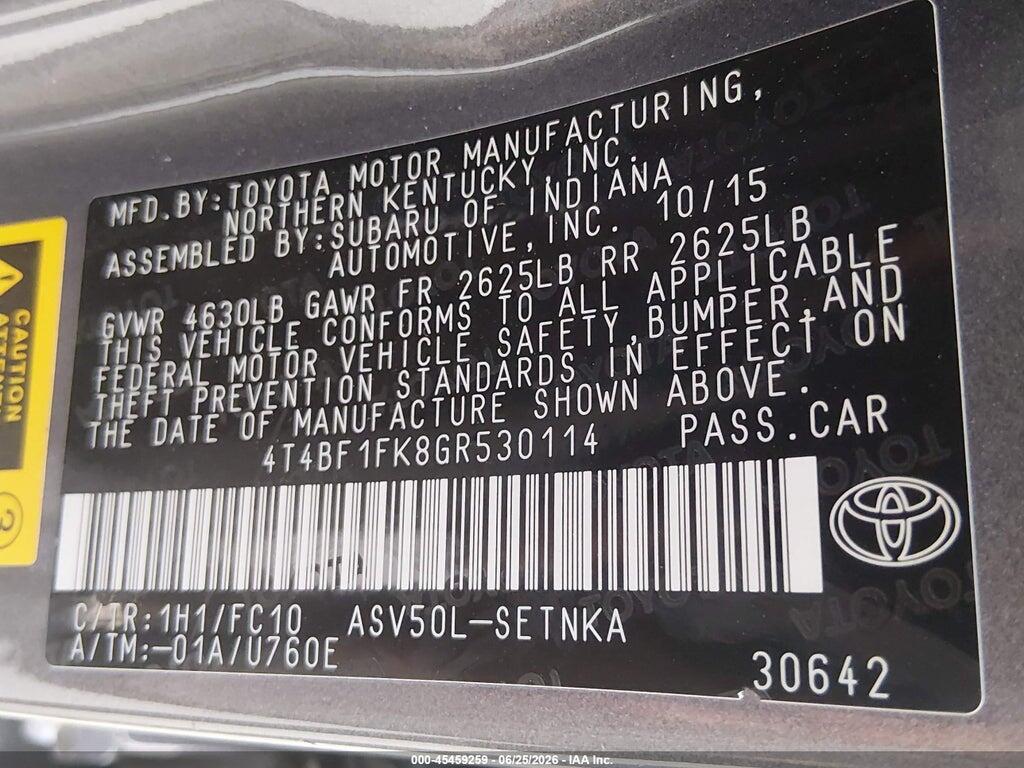 4T4BF1FK8GR530114 2016 TOYOTA CAMRY photo no. 9