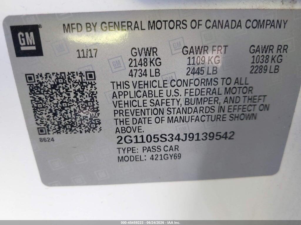 2G1105S34J9139542 2018 CHEVROLET IMPALA photo no. 9