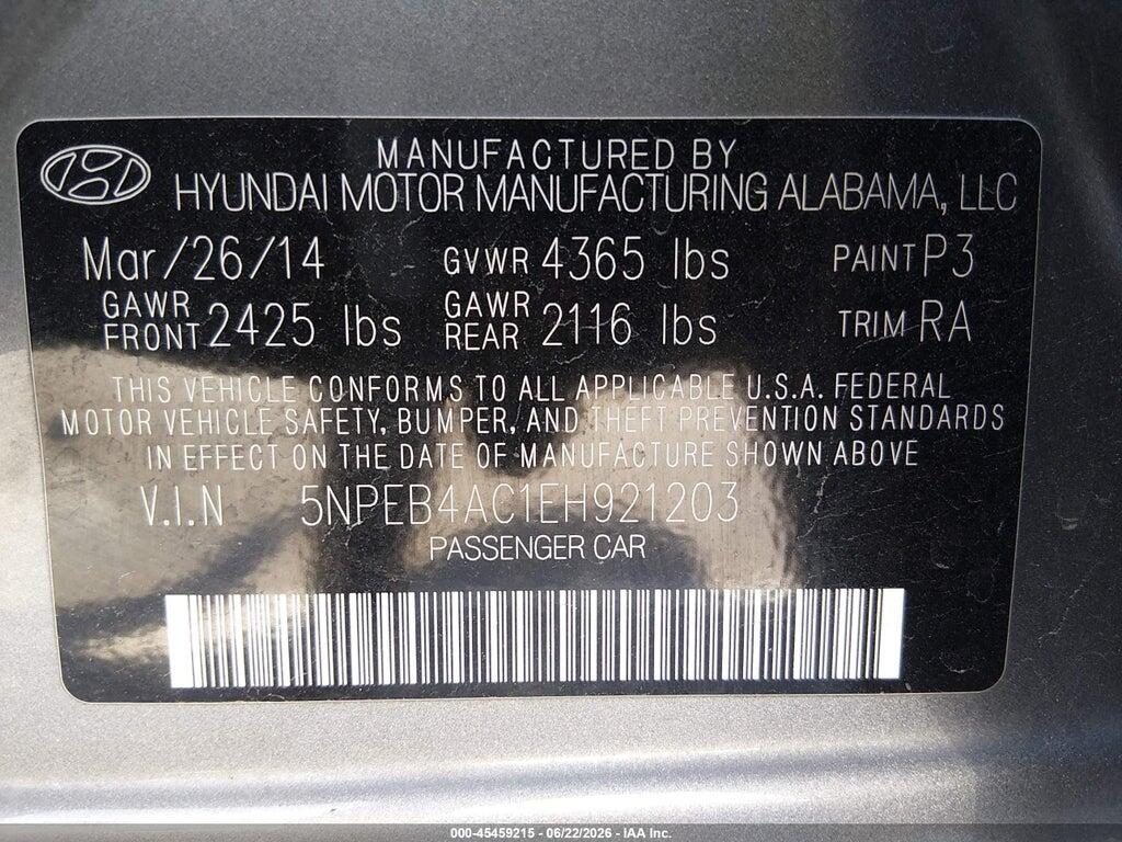 5NPEB4AC1EH921203 2014 HYUNDAI SONATA photo no. 9