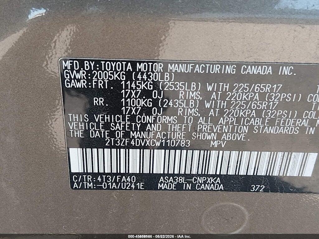 2T3ZF4DVXCW110783 2012 TOYOTA RAV4 photo no. 9