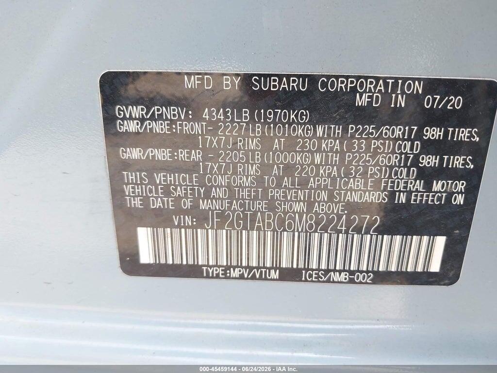 JF2GTABC6M8224272 2021 SUBARU CROSSTREK photo no. 9