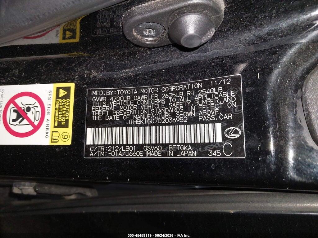 JTHBK1GG7D2036952 2013 LEXUS ES 350 photo no. 9