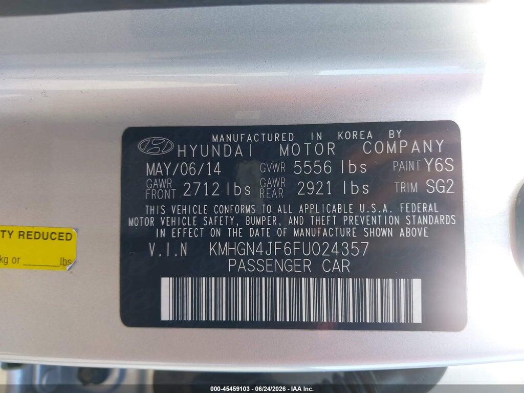 KMHGN4JF6FU024357 2015 HYUNDAI GENESIS photo no. 9