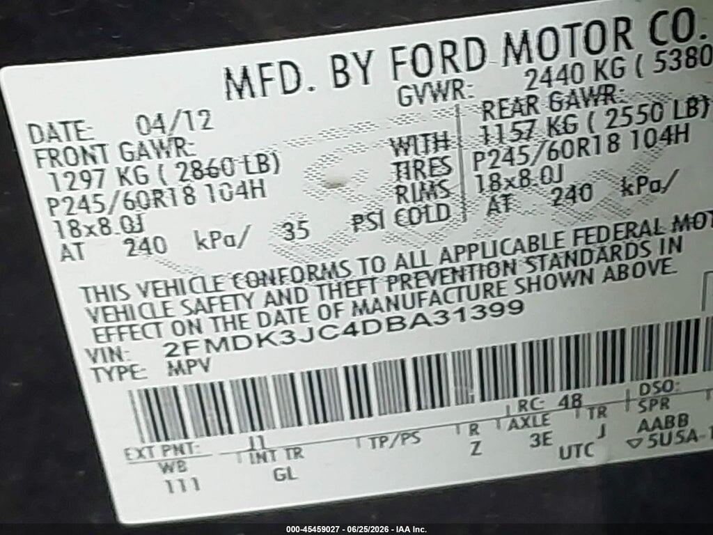 2FMDK3JC4DBA31399 2013 FORD EDGE photo no. 9