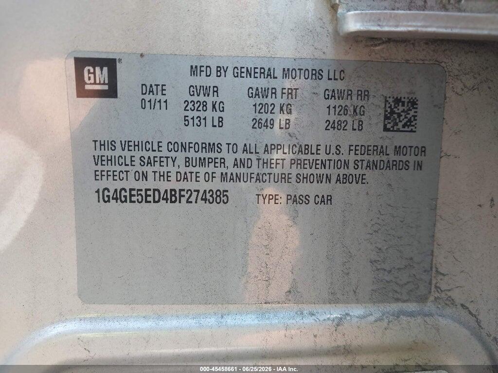 1G4GE5ED4BF274385 2011 BUICK LACROSSE photo no. 9