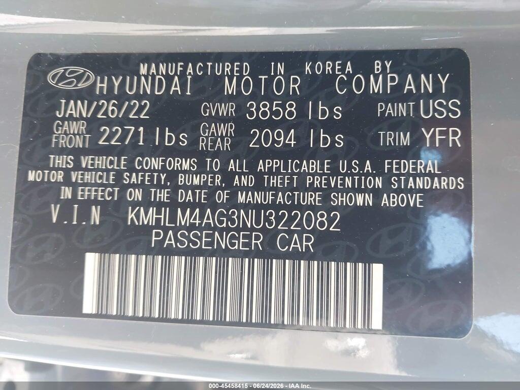 KMHLM4AG3NU322082 2022 HYUNDAI ELANTRA photo no. 9