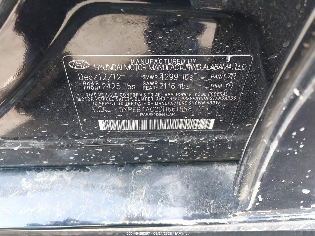 5NPEB4AC2DH661568 2013 HYUNDAI SONATA photo no. 9