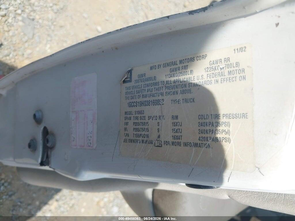 1GCCS19H038169852 2003 CHEVROLET S-10 photo no. 9